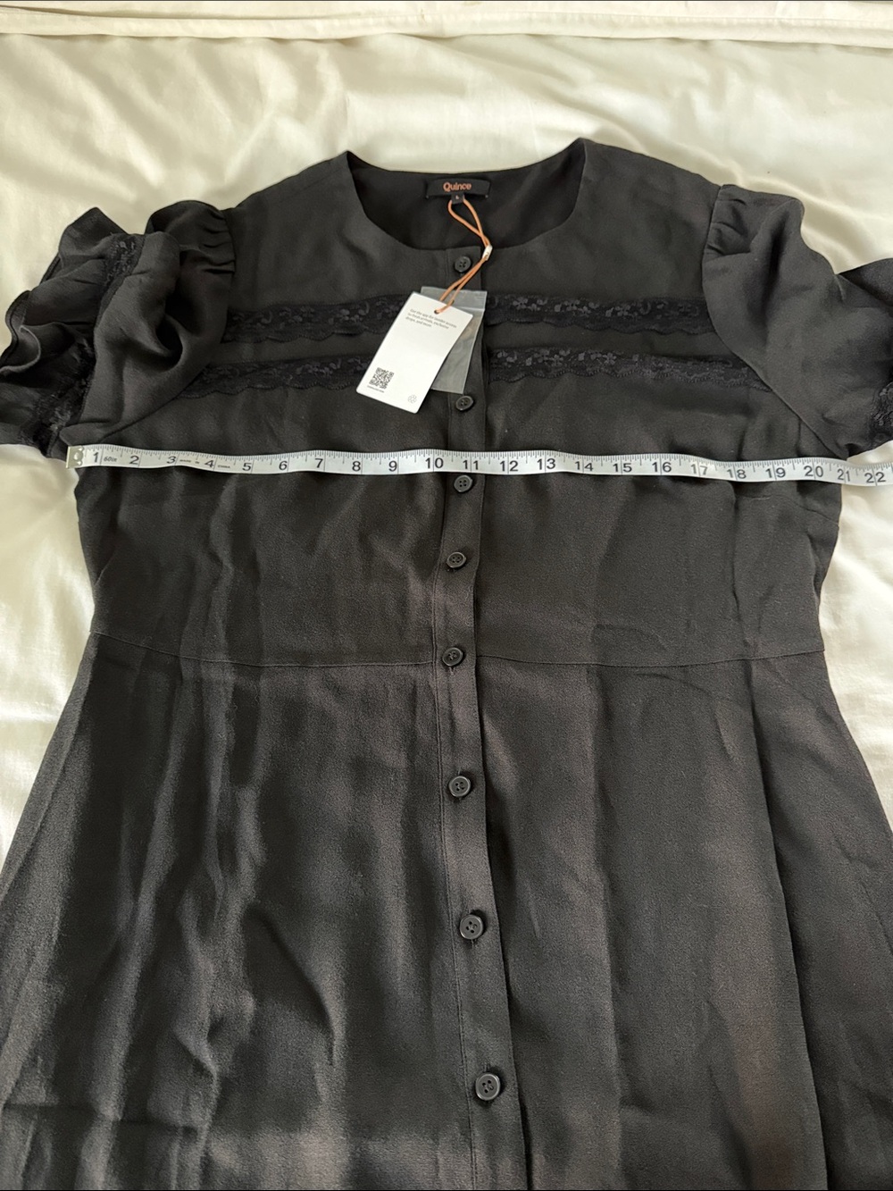 NWT Quince Lightweight Crepe Lace Inset Midi Dress Black Large NEW - Picture 10 of 13